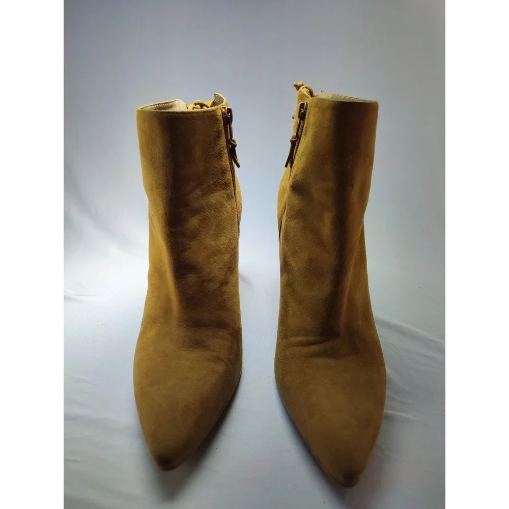 Stuart Weitzman Tan Camel Suede Block Heel Pointed Toe Ankle Boot Womens 10 M